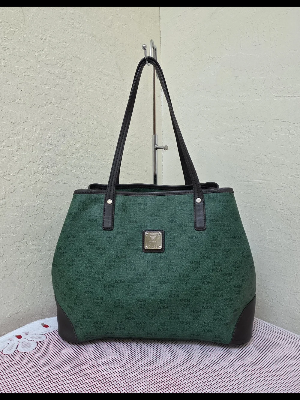 MCM Green Shopper Shoulder Tote Bag AUTHENTIC
